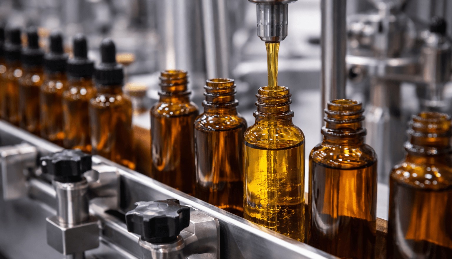 Glass bottles being filled